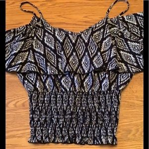 Top black/white spaghetti strap draped elas waist